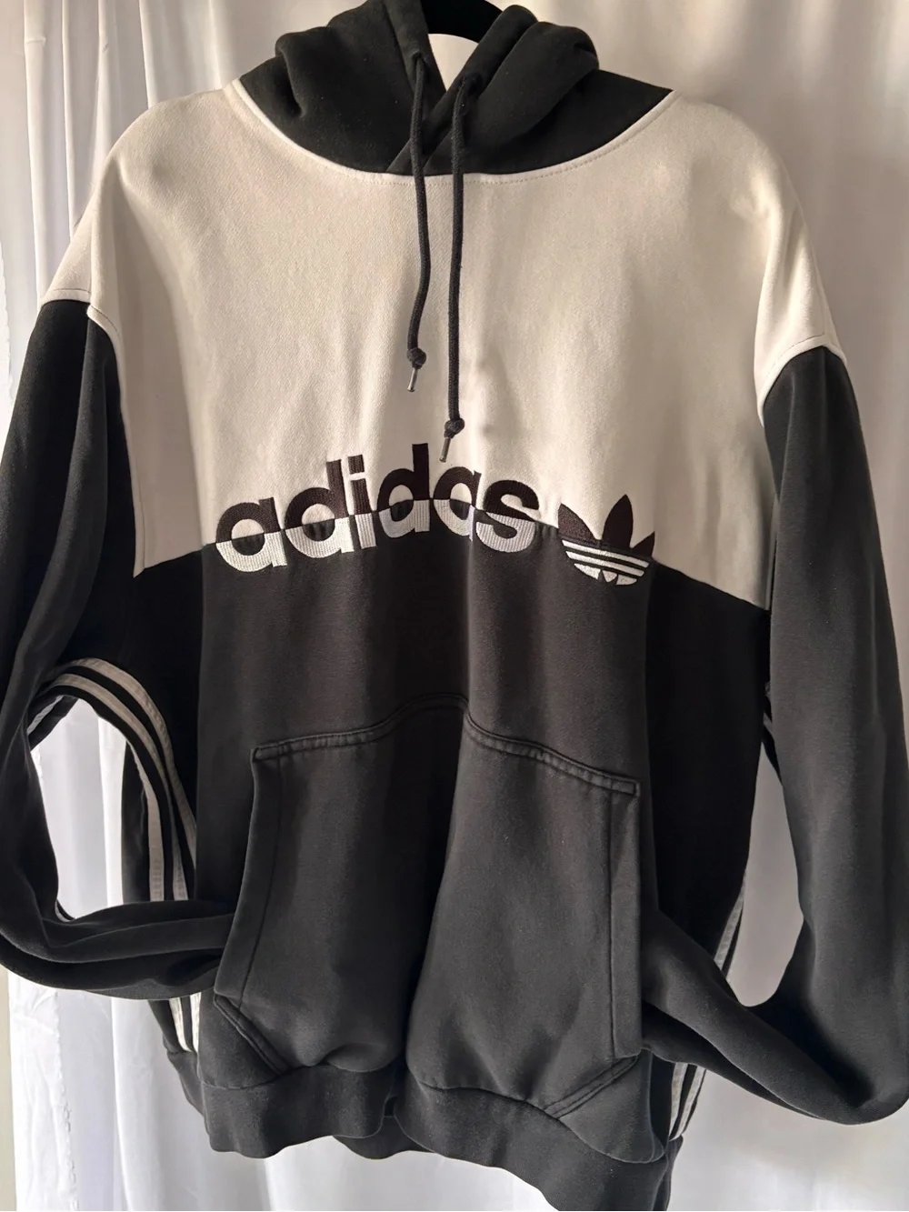 adidas Black and White Colorblock Hoodie Sweater
